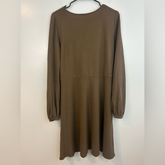 Theory Wool Blend Long Sleeve Brown Surplice Neckline A-line Dress Size Large - Picture 8 of 11